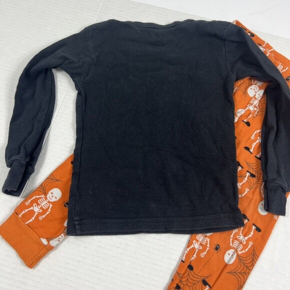 Skeleton Halloween Boy's Girl's Size 4 pajama Set loungewear Orange Slippers Web - Picture 6 of 6